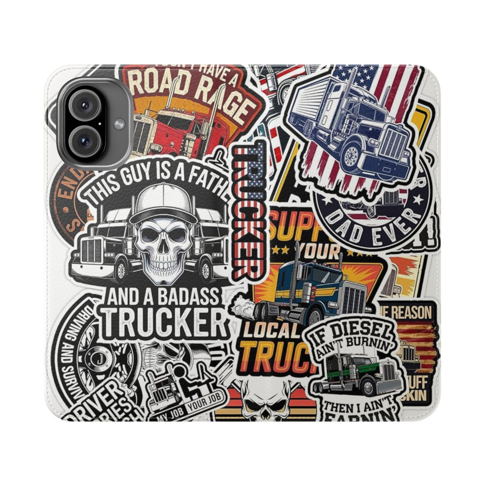 Trucker Sticker Collage Flip Case — Wallet Phone Cover for Truck Drivers