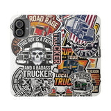 Trucker Sticker Collage Flip Case — Wallet Phone Cover for Truck Drivers