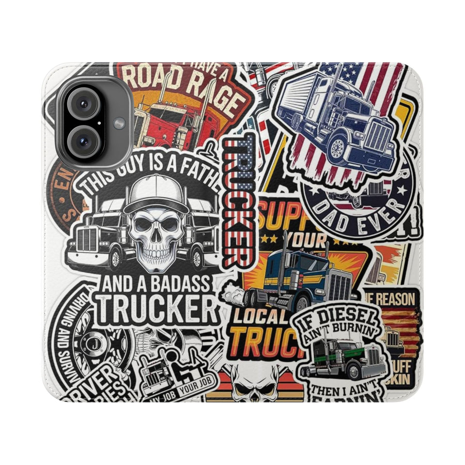 Trucker Sticker Collage Flip Case — Wallet Phone Cover for Truck Drivers