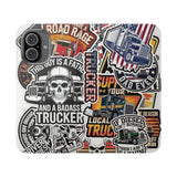 Trucker Sticker Collage Flip Case — Wallet Phone Cover for Truck Drivers