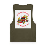 Trucker Flame Tank — "You Don't Truck Life, Life Trucks You" Graphic Muscle Tee