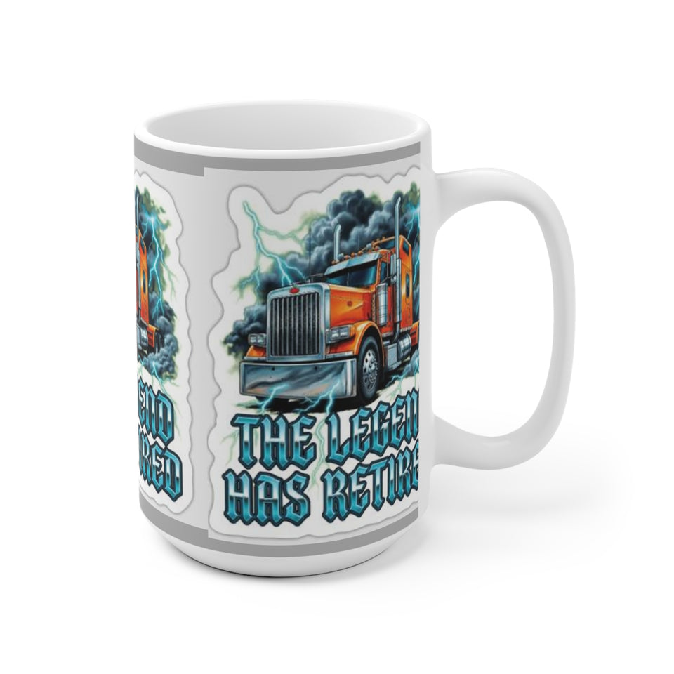 Retired Trucker Ceramic Mug — “The Legend Has Retired” Coffee Cup