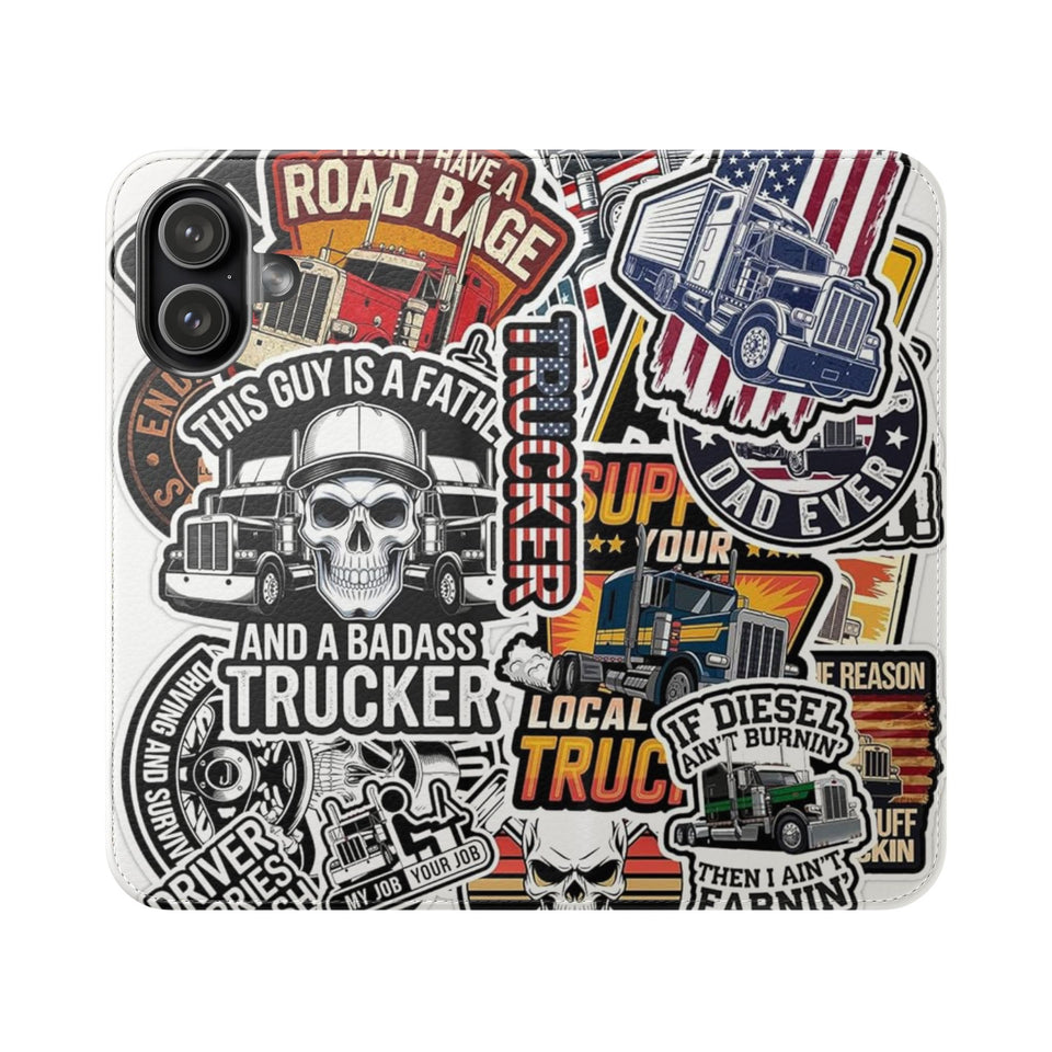 Trucker Sticker Collage Flip Case — Wallet Phone Cover for Truck Drivers
