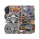 Trucker Sticker Collage Flip Case — Wallet Phone Cover for Truck Drivers