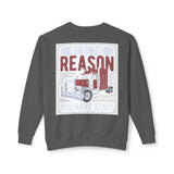 Trucker Crewneck Sweatshirt — “We’re the Reason You Have Stuff” Graphic