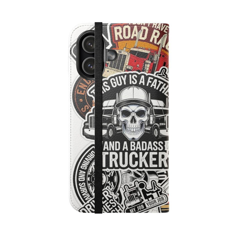 Trucker Sticker Collage Flip Case — Wallet Phone Cover for Truck Drivers