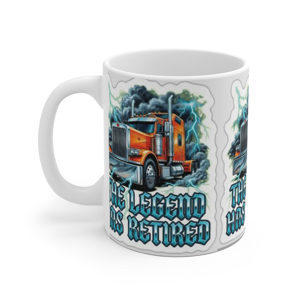 Retired Trucker Ceramic Mug — “The Legend Has Retired” Coffee Cup
