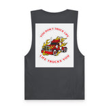 Trucker Flame Tank — "You Don't Truck Life, Life Trucks You" Graphic Muscle Tee