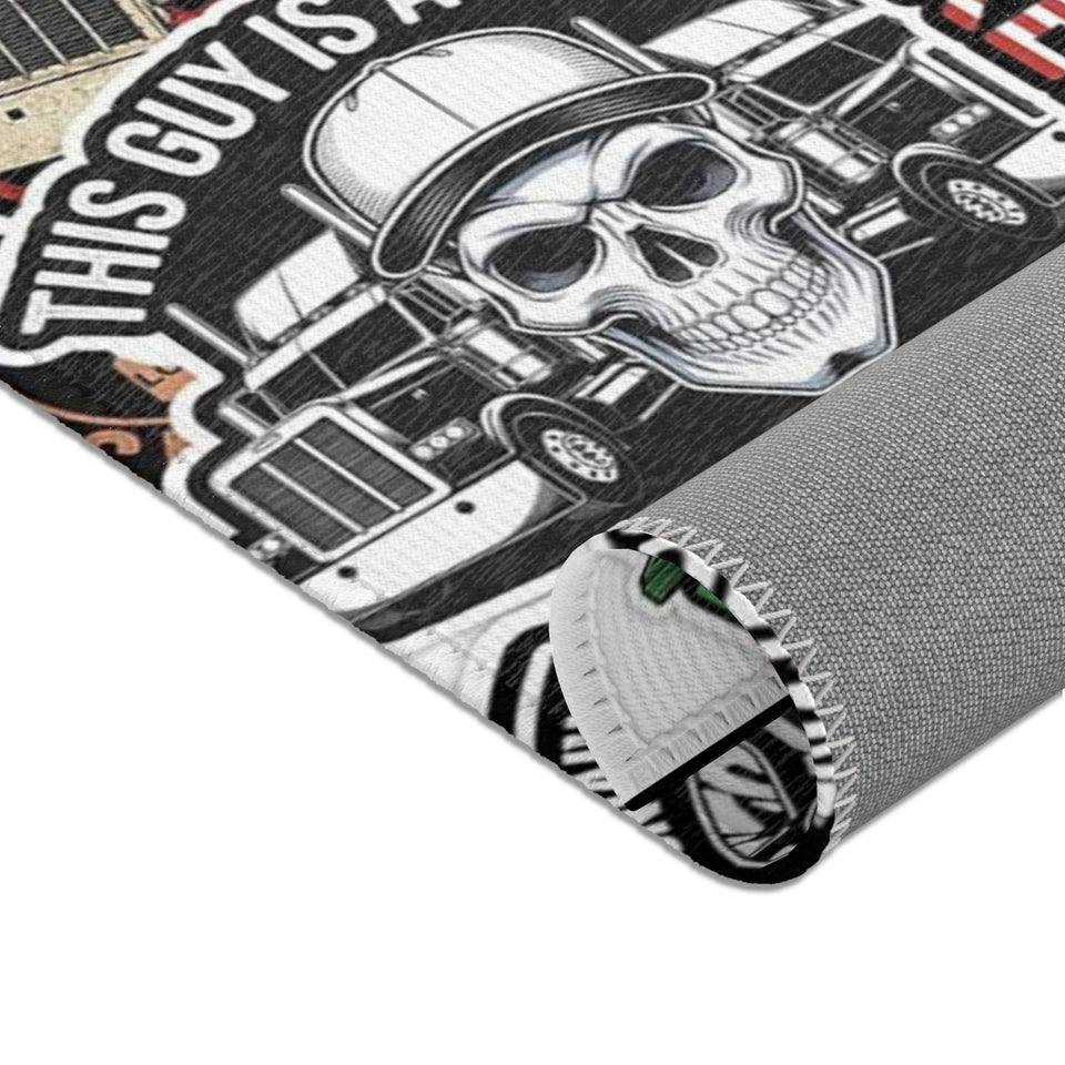 Trucker Patch Collage Area Rug — Vintage Semi Truck Stickers Design
