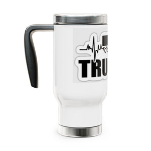 Trucker Heartbeat Stainless Steel Travel Mug – 14oz Insulated Coffee Tumbler with Handle