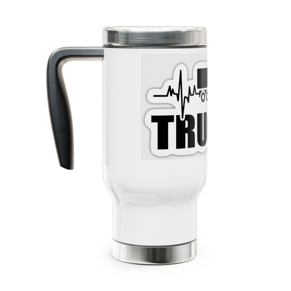 Trucker Heartbeat Stainless Steel Travel Mug – 14oz Insulated Coffee Tumbler with Handle
