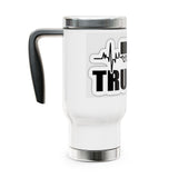 Trucker Heartbeat Stainless Steel Travel Mug – 14oz Insulated Coffee Tumbler with Handle