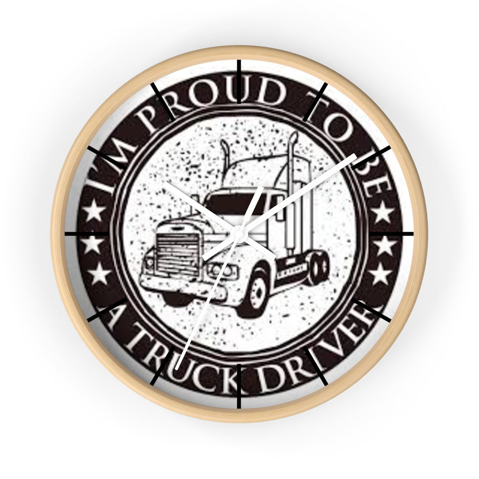 Truck Driver Wall Clock — “I'm Proud to Be a Truck Driver” Vintage Semi Truck Clock