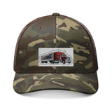 Camouflage Trucker Hat with Embroidered Red Semi Truck Patch