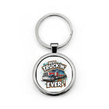 Best Truckin' Dad Ever Round Stainless Steel Keychain — Truck Driver Father's Day Gift