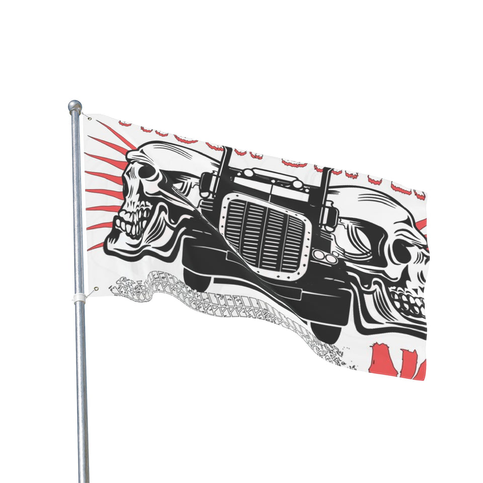 Double-Sided Truck Flag — Big Rig Skull Design (Grommeted Outdoor/Patio Banner)