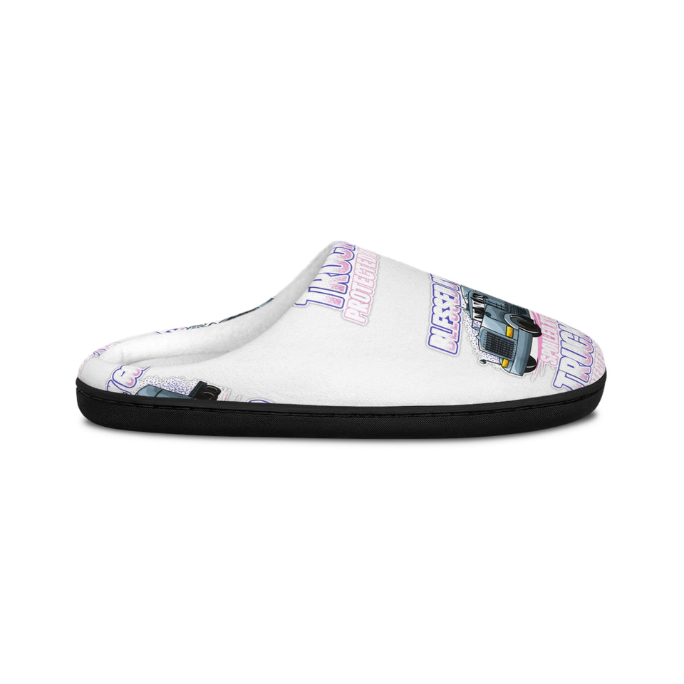 Truck Driver Graphic Slippers — "I Kissed a Trucker" Men's Indoor Slip-Ons