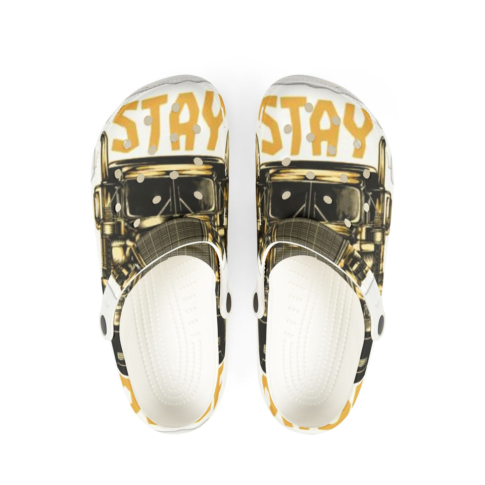 EVA Foam Clogs — 'STAY' Helmet Graphic Printed Slip-On Shoes