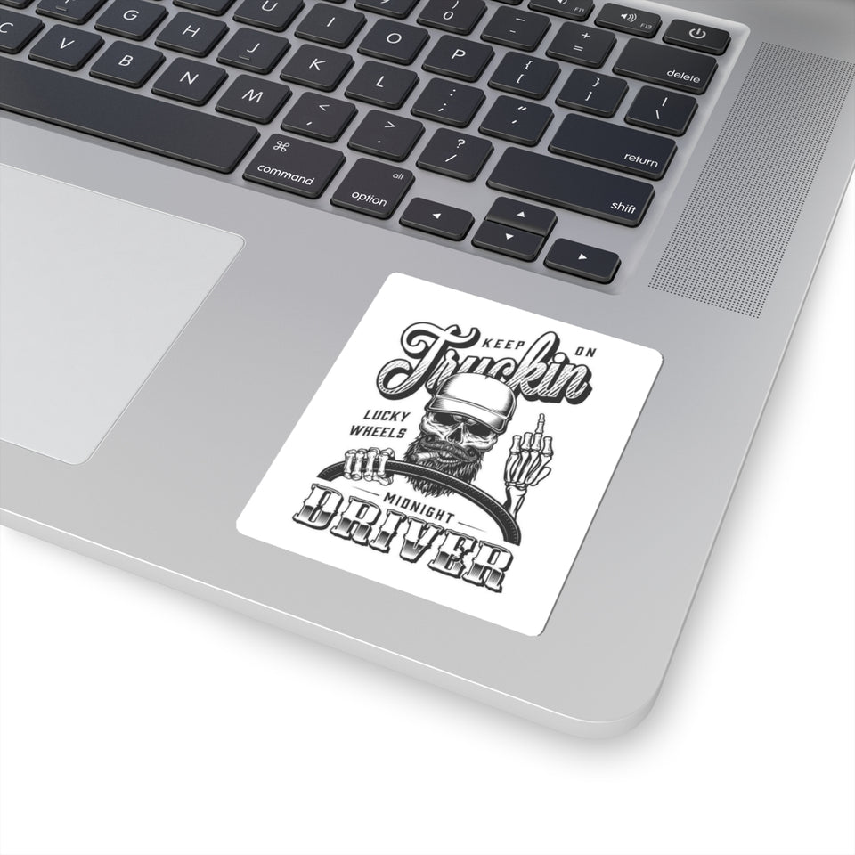 Keep On Truckin' Skull Driver Kiss-Cut Sticker — Retro Biker Trucking Decal