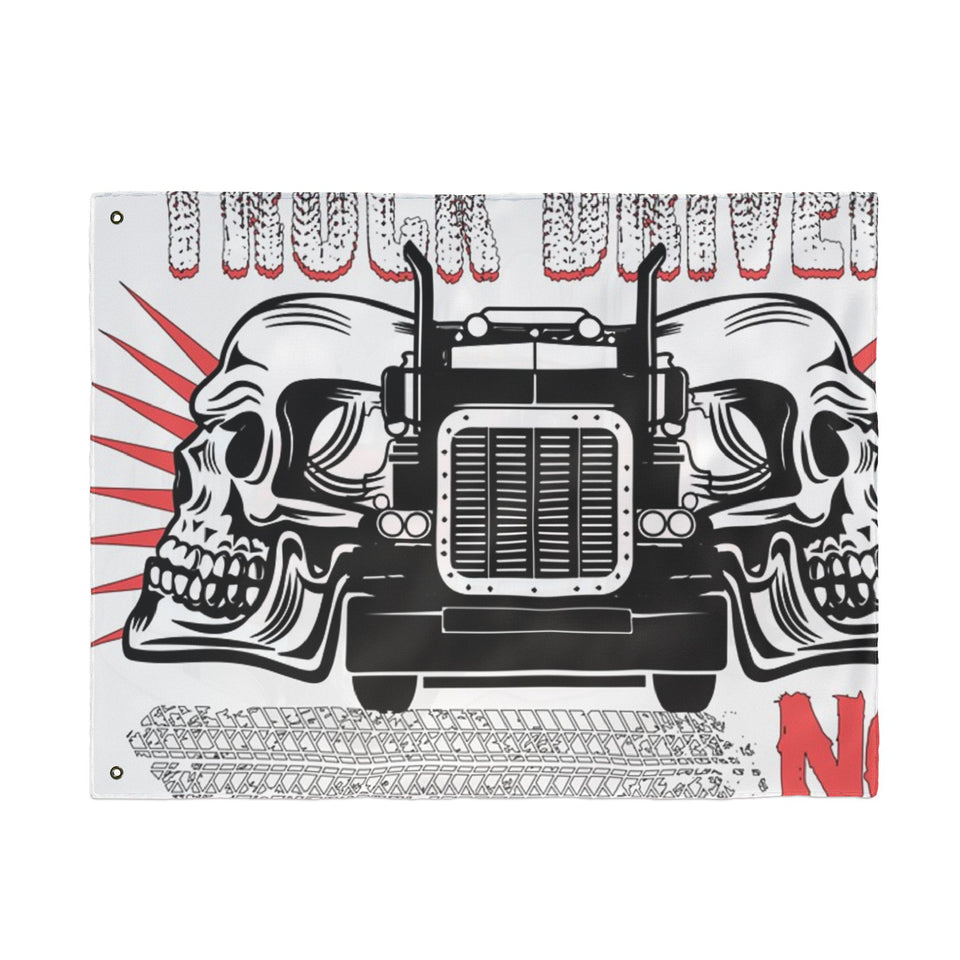 Double-Sided Truck Flag — Big Rig Skull Design (Grommeted Outdoor/Patio Banner)