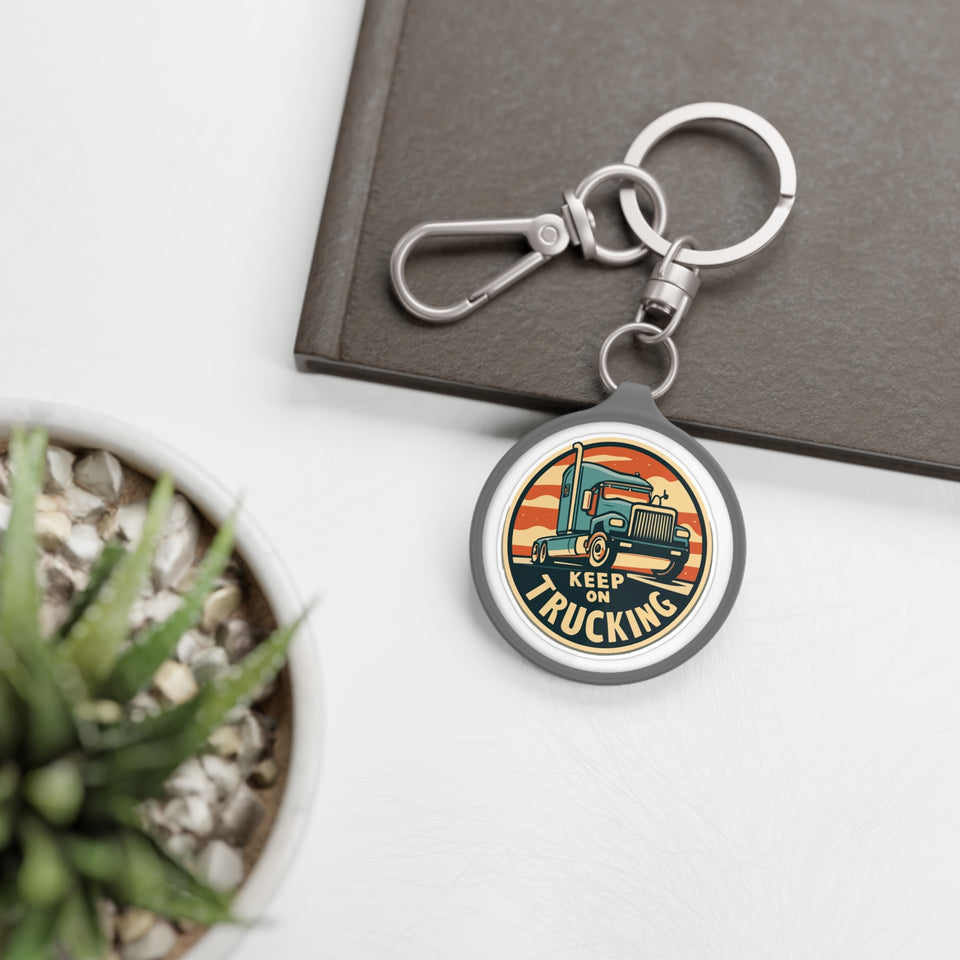 Keep On Trucking Keyring Tag — Vintage Semi Truck Keychain for Truckers & Road Lovers
