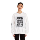 Trucker Crewneck Sweatshirt – "If the Wheels Ain't Turning You Ain't Earning" Vintage Rig Graphic
