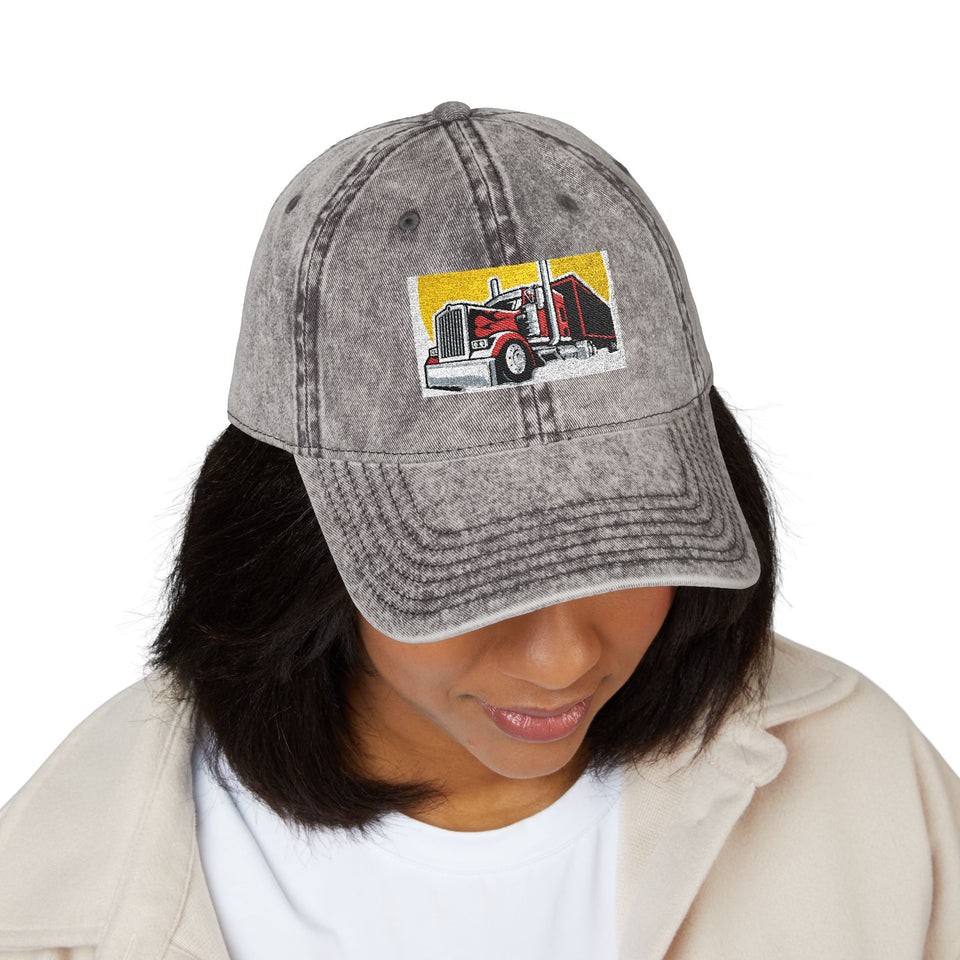 Vintage Embroidered Truck Cap — Retro Red Trucker Hat