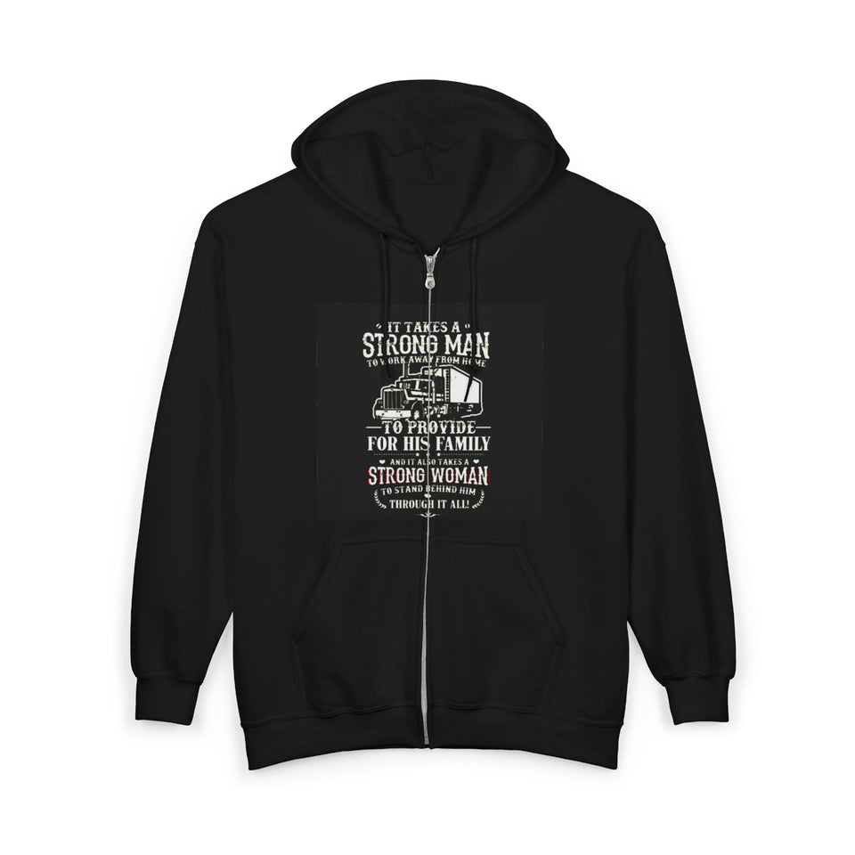 Strong Man Strong Woman Zip Hoodie – 'It Takes a Strong Man to Provide' Family Tribute