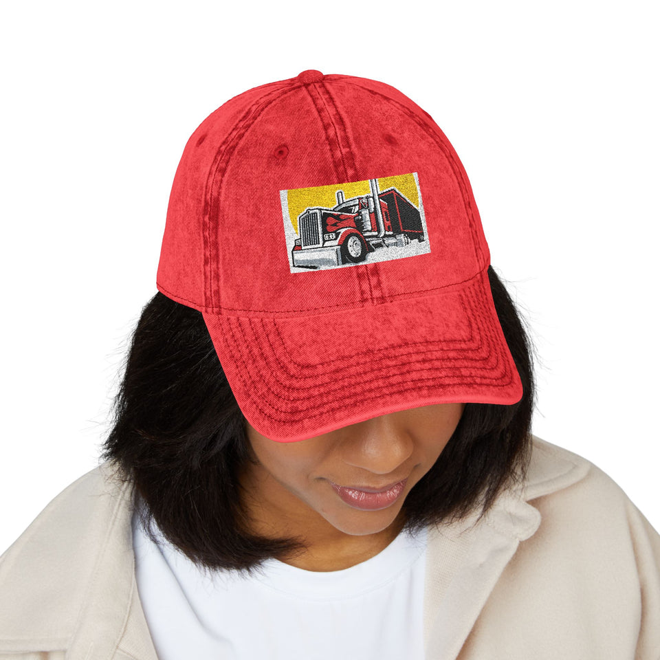 Vintage Embroidered Truck Cap — Retro Red Trucker Hat