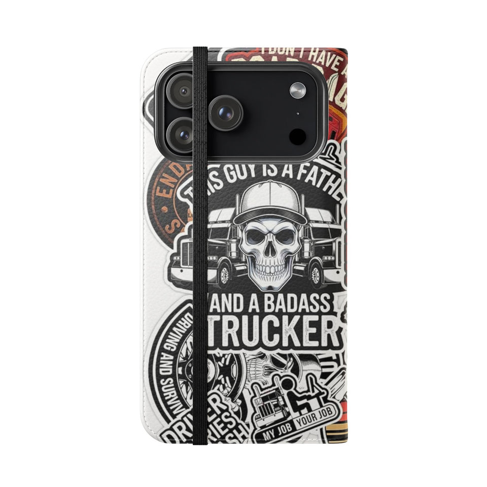 Trucker Sticker Collage Flip Case — Wallet Phone Cover for Truck Drivers