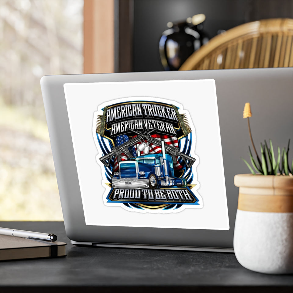Sticker — "American Trucker, American Veteran: Proud to Be Both" Vinyl Kiss-Cut