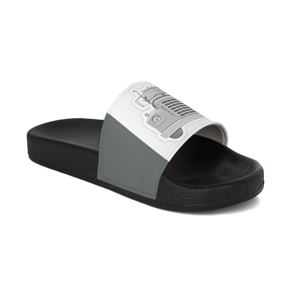 Men's Slide Sandals — Vintage Truck Graphic Slides (Gray/Black)