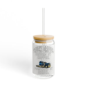 Truck Driver 16oz Sipper Glass – "Driven by Coffee, Powered by Diesel" Travel Tumbler