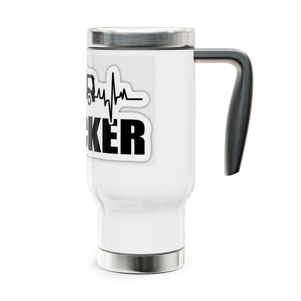Trucker Heartbeat Stainless Steel Travel Mug – 14oz Insulated Coffee Tumbler with Handle