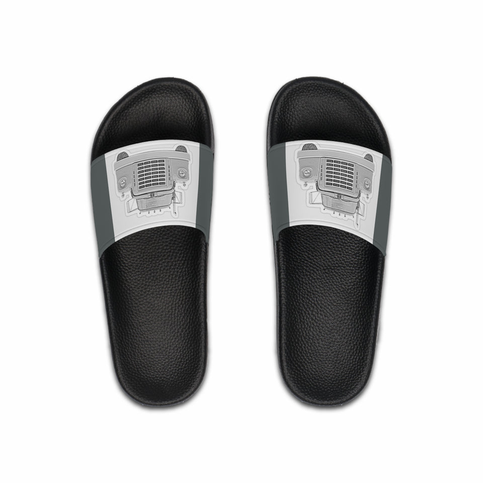 Men's Slide Sandals — Vintage Truck Graphic Slides (Gray/Black)
