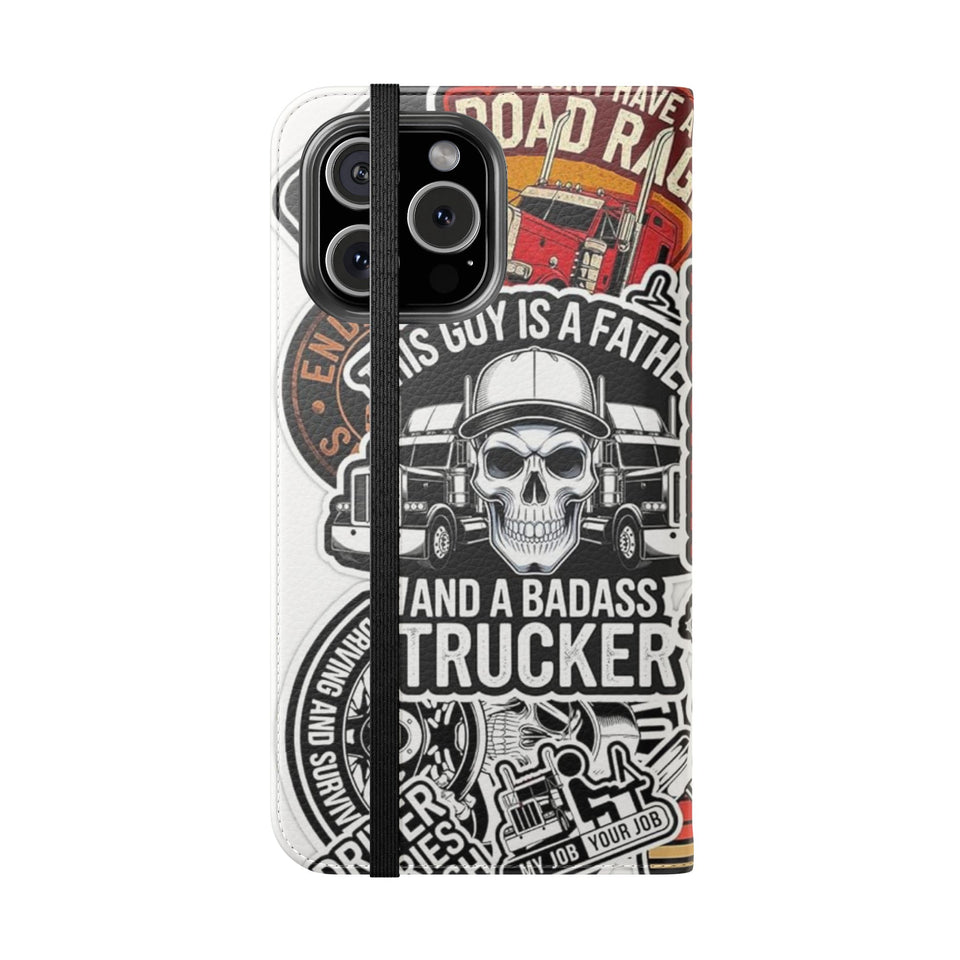 Trucker Sticker Collage Flip Case — Wallet Phone Cover for Truck Drivers