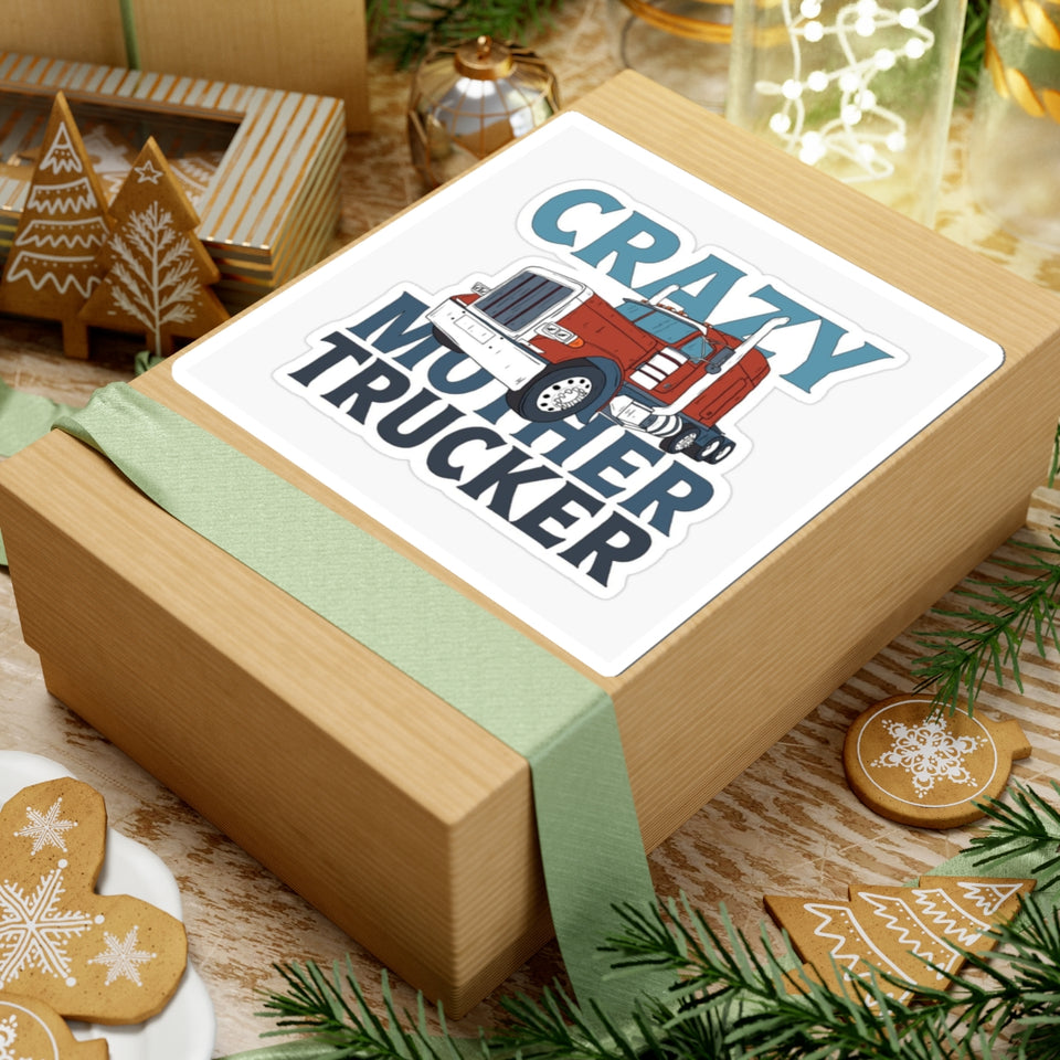 Crazy Mother Trucker Sticker — Retro Big Rig Truck Kiss-Cut Decal for Truckers & Gifts
