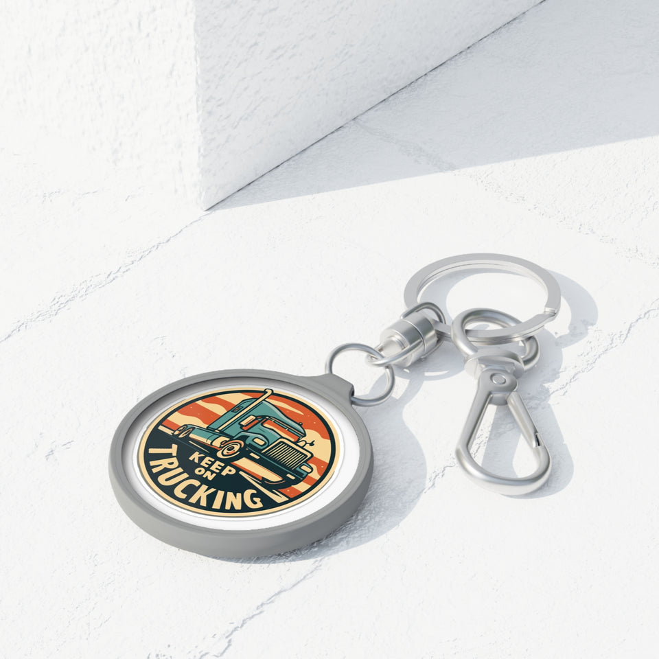 Keep On Trucking Keyring Tag — Vintage Semi Truck Keychain for Truckers & Road Lovers
