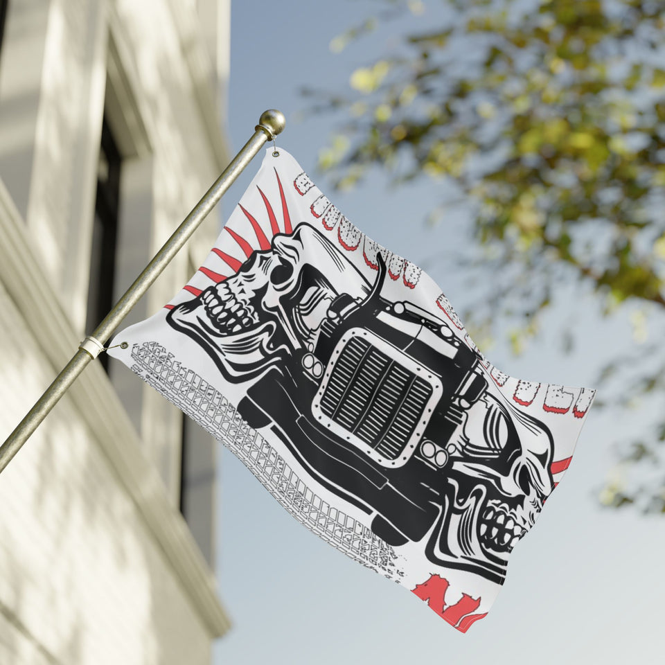 Double-Sided Truck Flag — Big Rig Skull Design (Grommeted Outdoor/Patio Banner)
