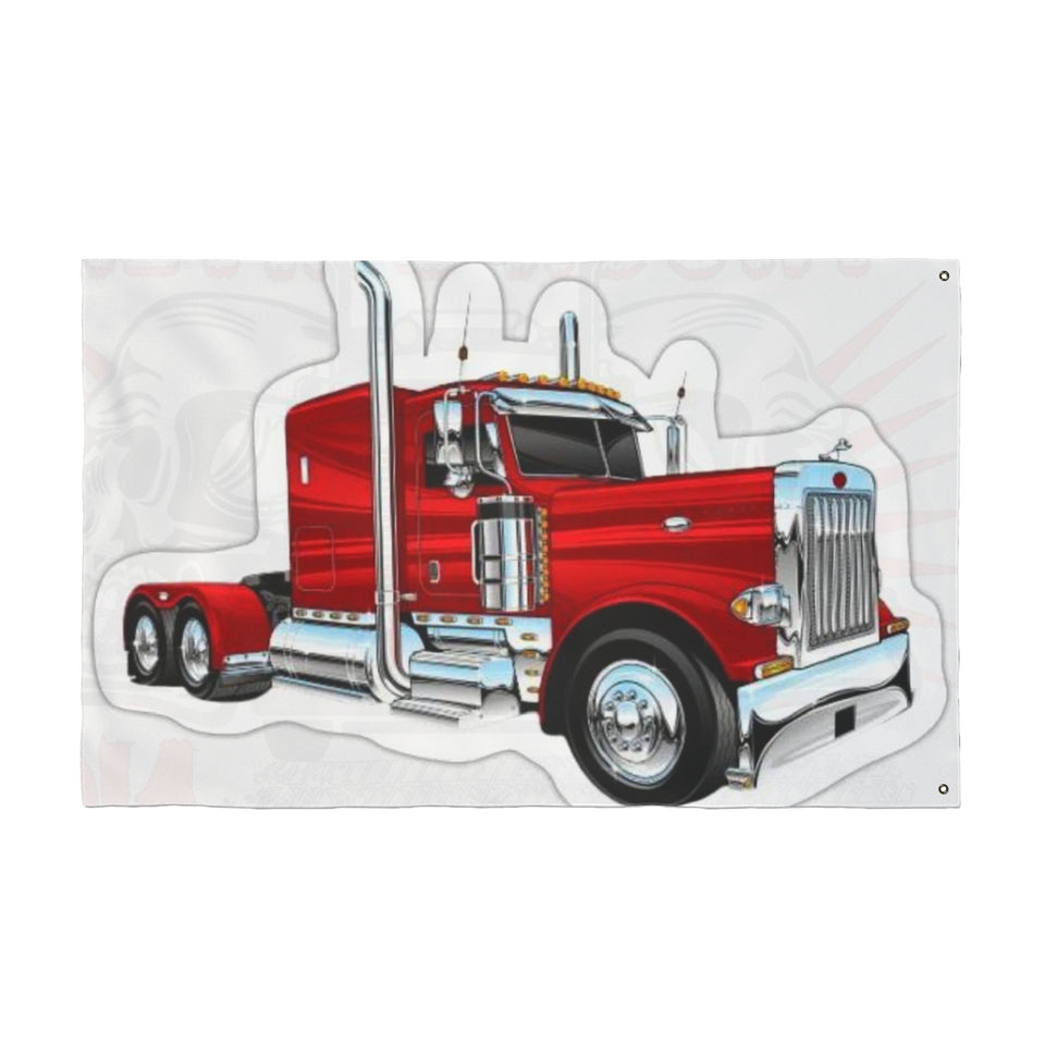 Double-Sided Truck Flag — Big Rig Skull Design (Grommeted Outdoor/Patio Banner)