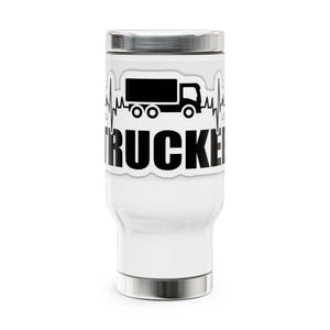 Trucker Heartbeat Stainless Steel Travel Mug – 14oz Insulated Coffee Tumbler with Handle