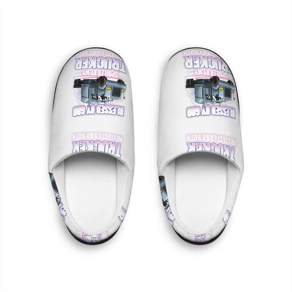 Truck Driver Graphic Slippers — "I Kissed a Trucker" Men's Indoor Slip-Ons