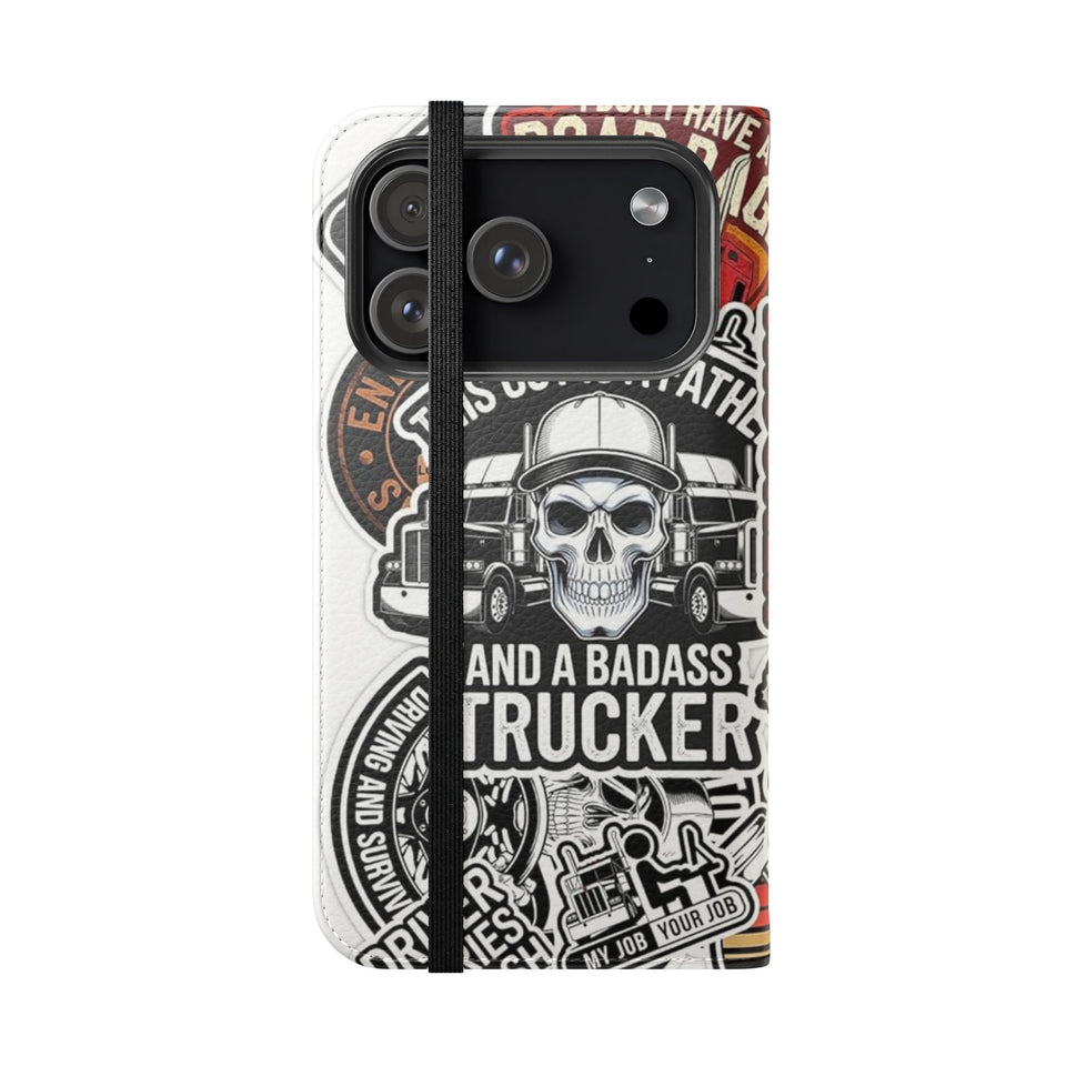 Trucker Sticker Collage Flip Case — Wallet Phone Cover for Truck Drivers