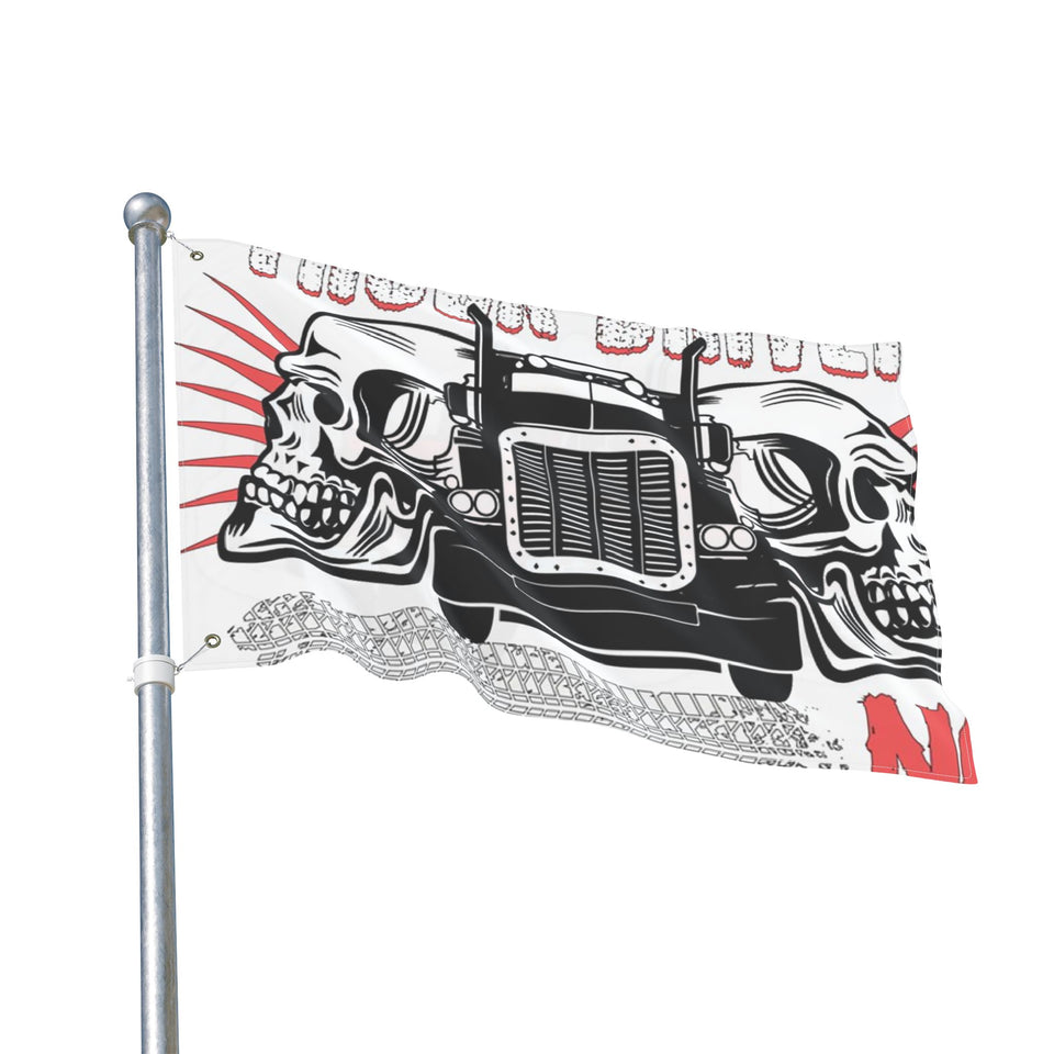 Double-Sided Truck Flag — Big Rig Skull Design (Grommeted Outdoor/Patio Banner)