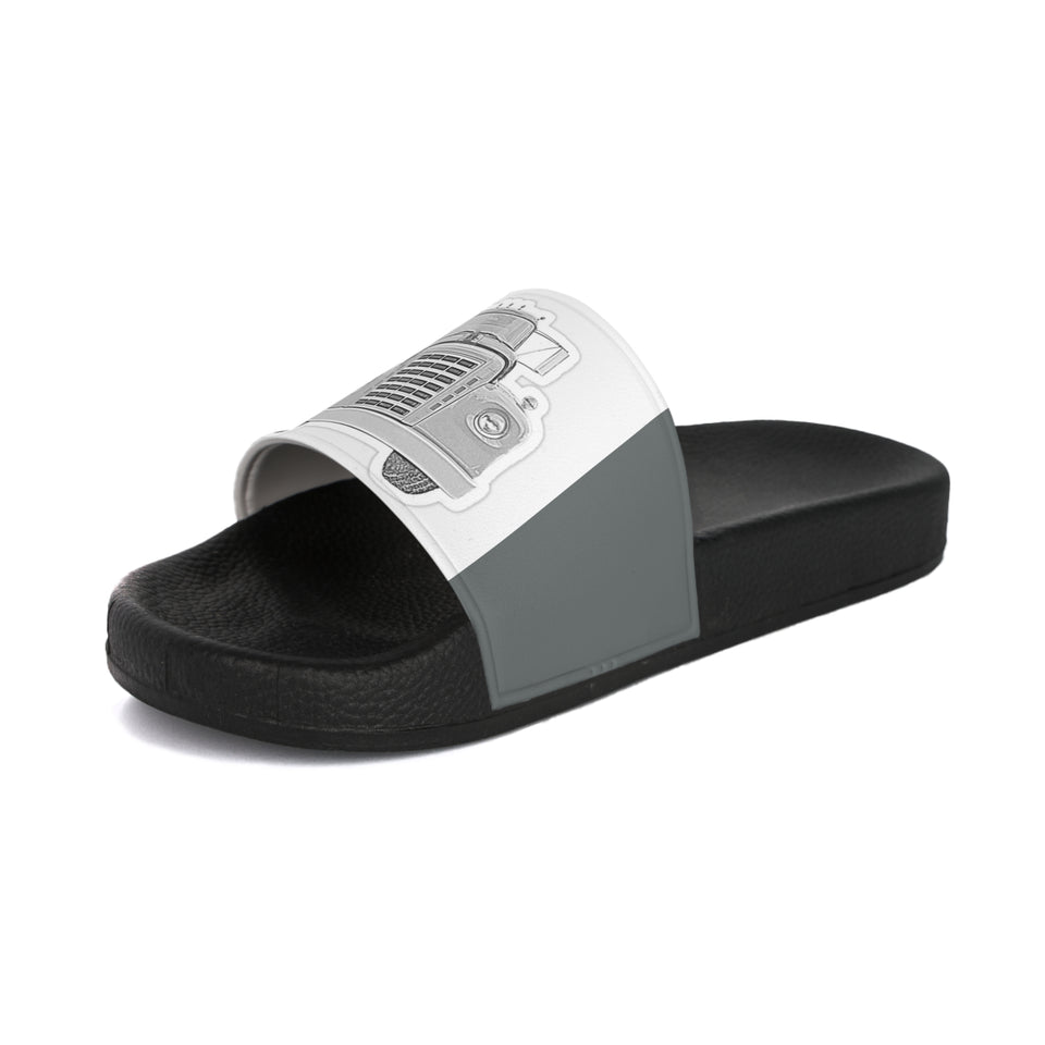 Men's Slide Sandals — Vintage Truck Graphic Slides (Gray/Black)