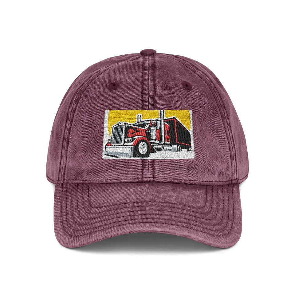 Vintage Embroidered Truck Cap — Retro Red Trucker Hat