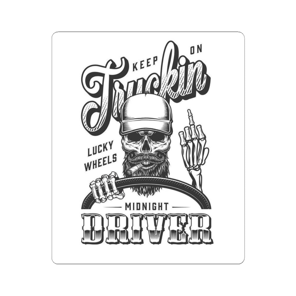Keep On Truckin' Skull Driver Kiss-Cut Sticker — Retro Biker Trucking Decal