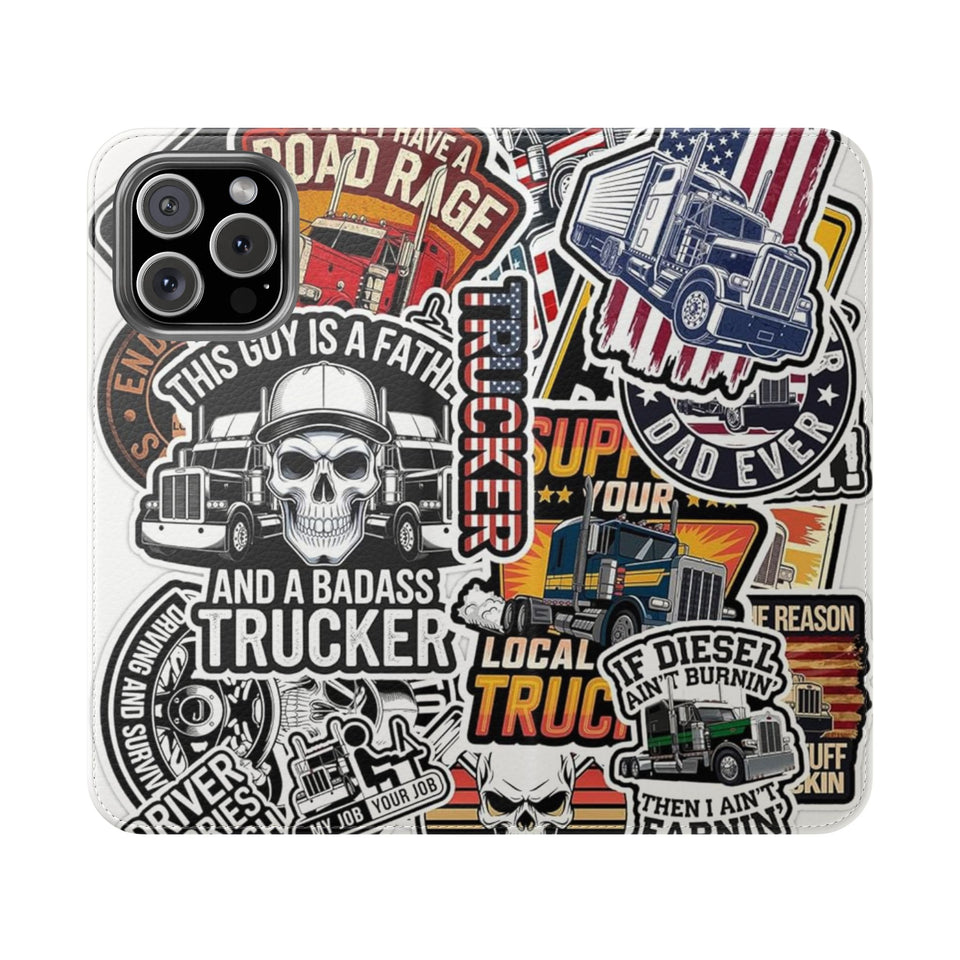 Trucker Sticker Collage Flip Case — Wallet Phone Cover for Truck Drivers