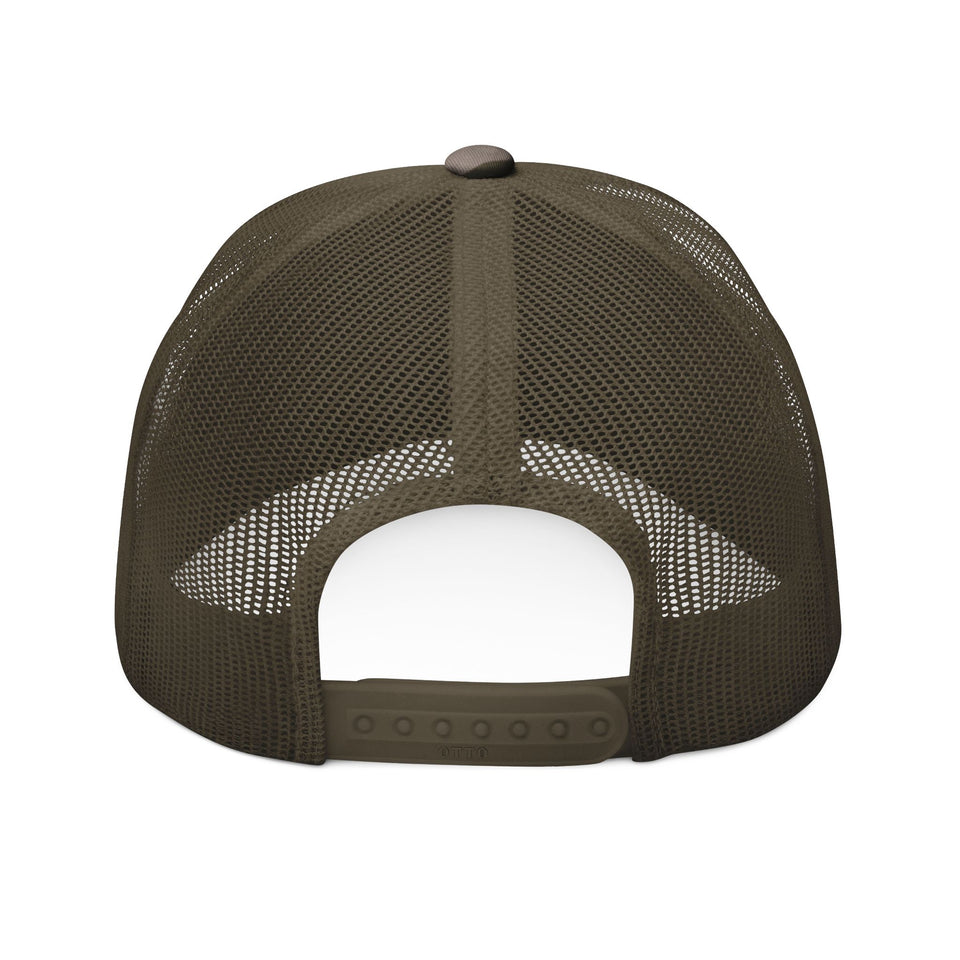 Camouflage Trucker Hat with Embroidered Red Semi Truck Patch