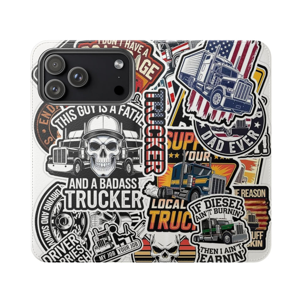 Trucker Sticker Collage Flip Case — Wallet Phone Cover for Truck Drivers